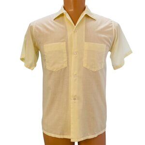Vintage 1970s Brent Button Front Shirt Sz S Rockabilly Pastel Buttercream Yellow